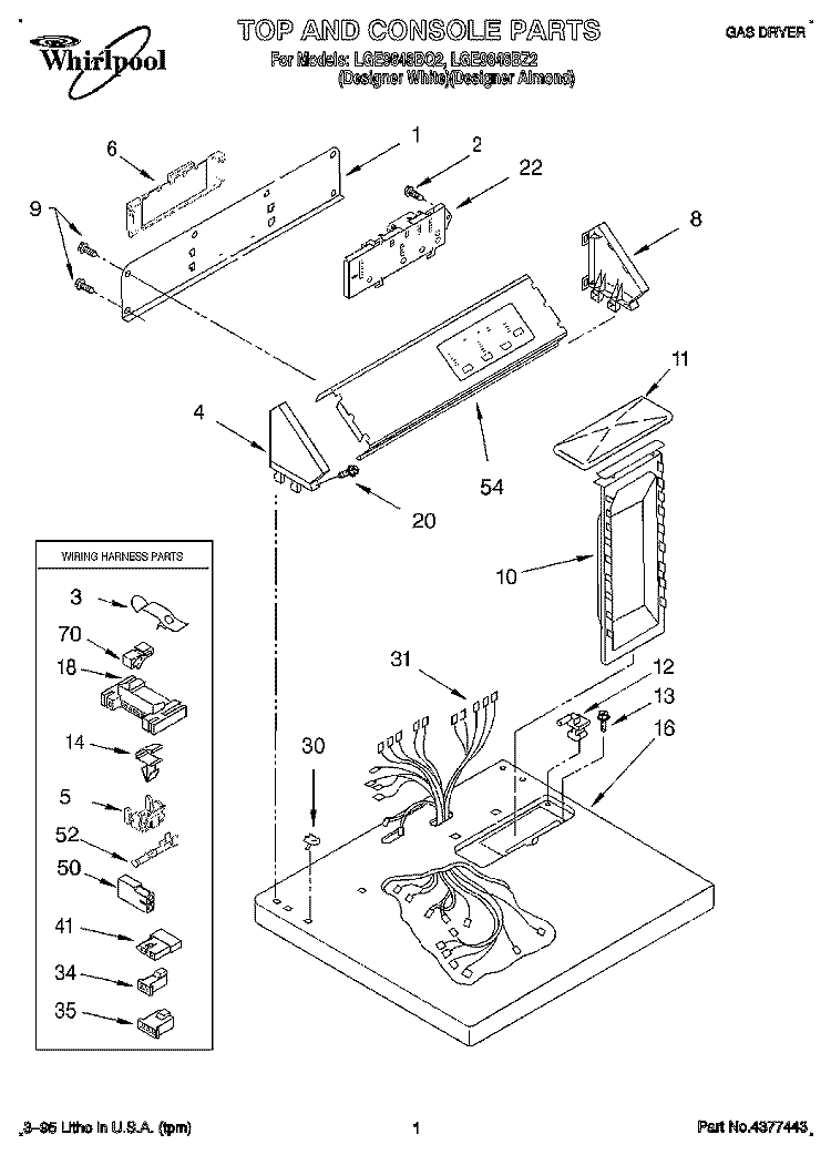 TOP AND CONSOLE, LIT/OPTIONAL Diagram and Parts List for LGE9848BQ2  Whirlpool Dryer
