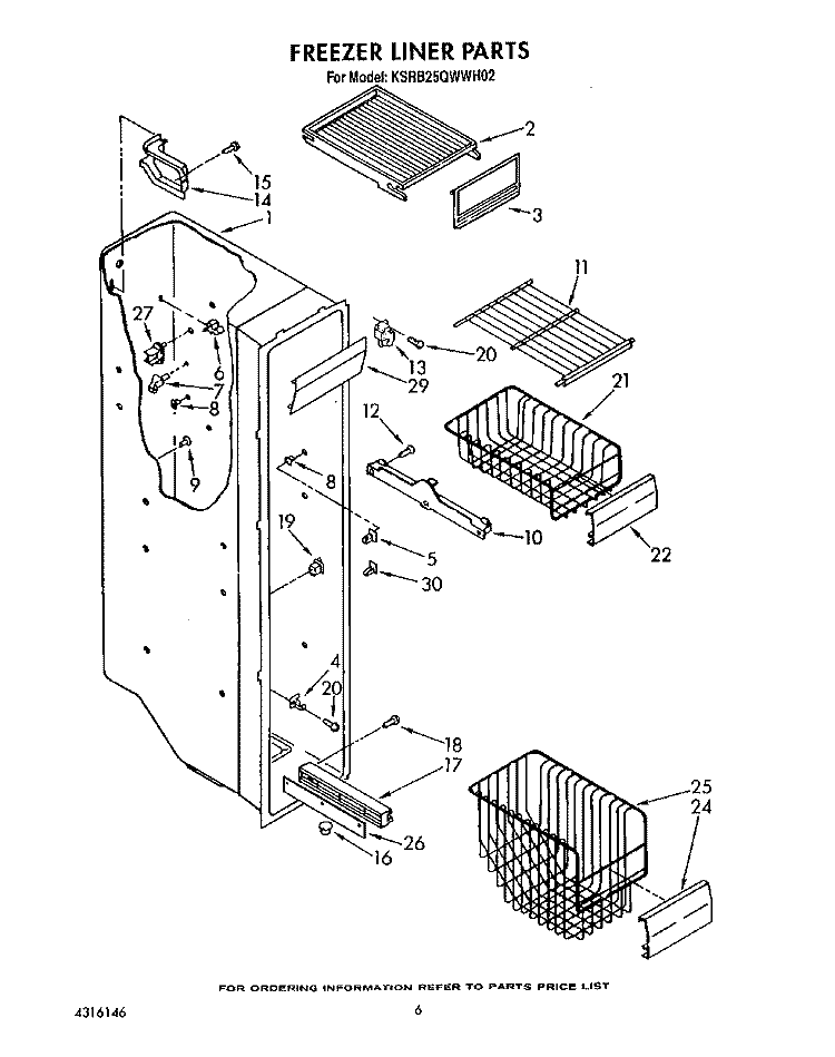 FREEZER LINER Diagram and Parts List for KSRB25QWAL02  KitchenAid Refrigerator