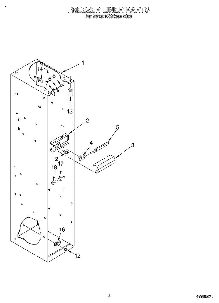 FREEZER LINER Diagram and Parts List for KSSC36MHS00  KitchenAid Refrigerator