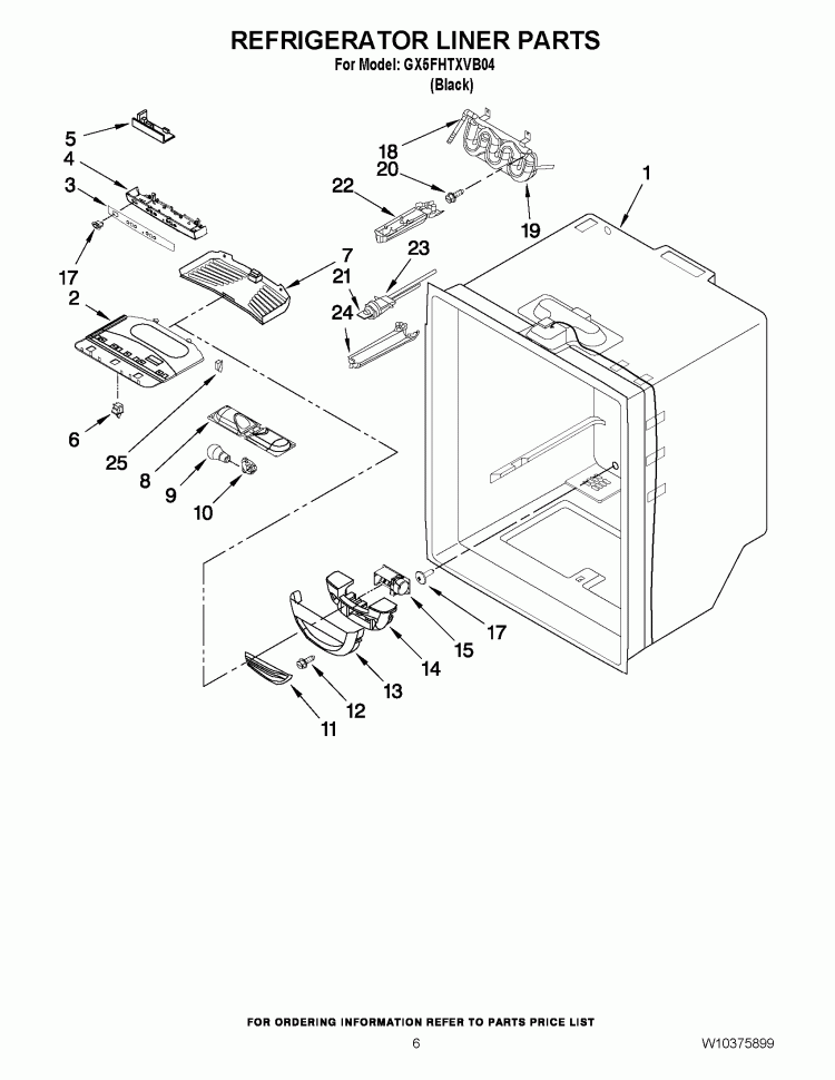 REFRIGERATOR LINER PARTS Diagram and Parts List for GX5FHTXVB04  Whirlpool Refrigerator