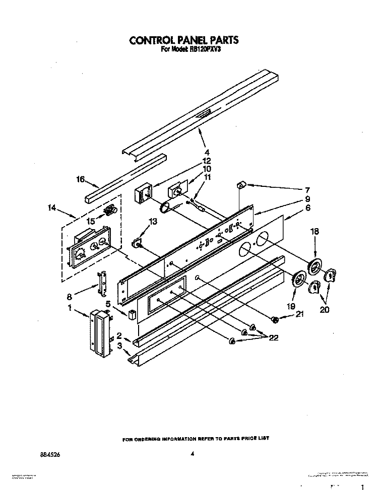 CONTROL PANEL, LIT/OPTIONAL Diagram and Parts List for RB120PXV3  Whirlpool Wall Oven