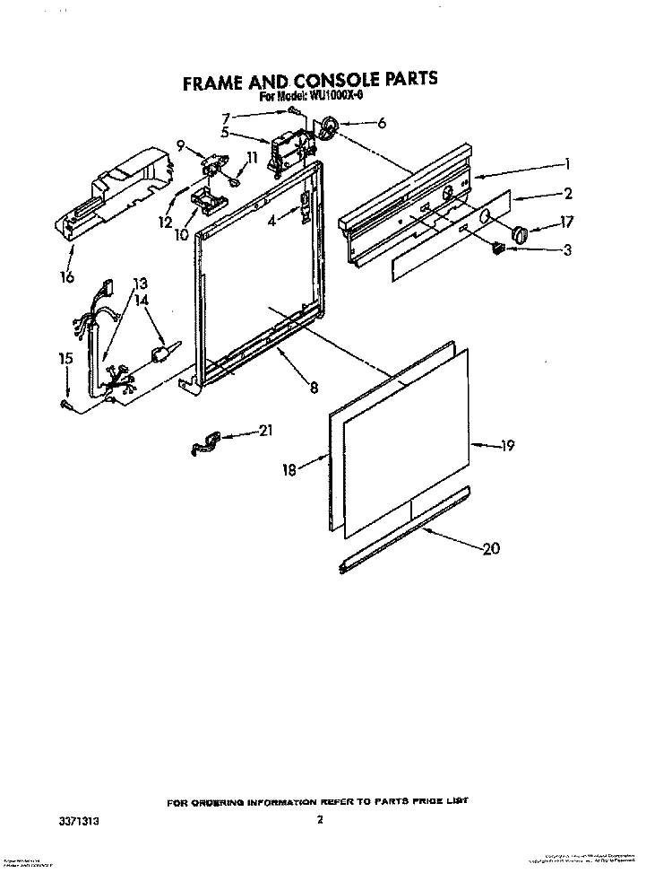 FRAME AND CONSOLE Diagram and Parts List for WU1000X0  Roper Dishwasher