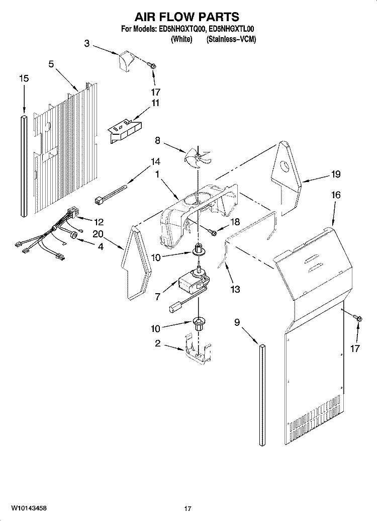 AIR FLOW PARTS Diagram and Parts List for ED5NHGXTQ00  Whirlpool Refrigerator