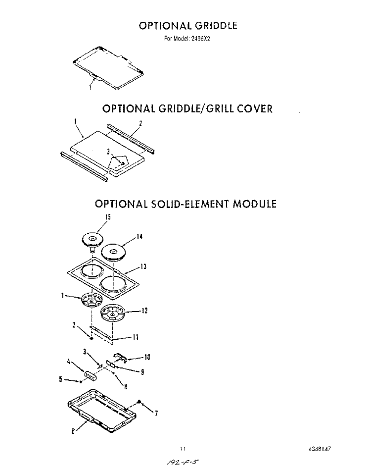 GRIDDLE , GRIDDLE AND COVER , SO Diagram and Parts List for 2496^2  Whirlpool Range