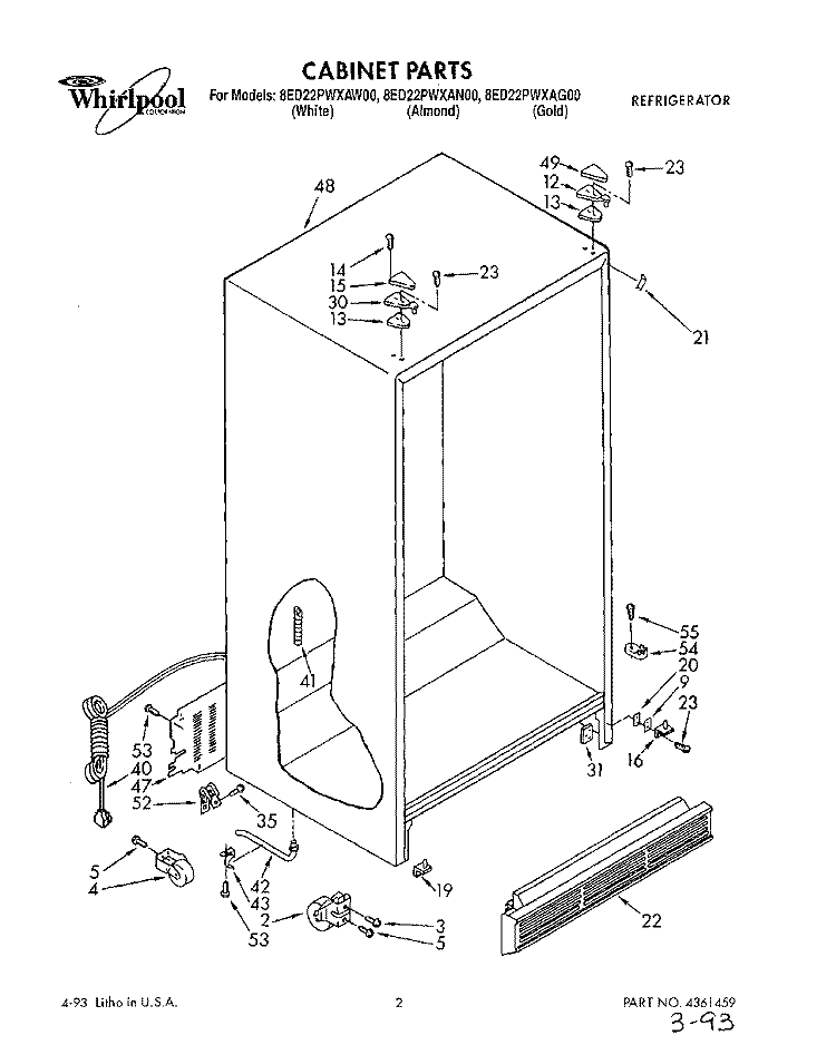 CABINET Diagram and Parts List for 8ED22PWXAW00  Whirlpool Refrigerator
