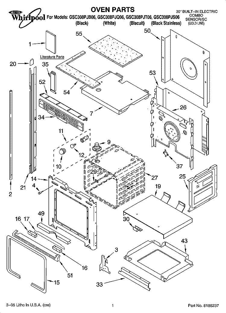 OVEN PARTS Diagram and Parts List for GSC308PJS06  Whirlpool Microwave Oven Combo
