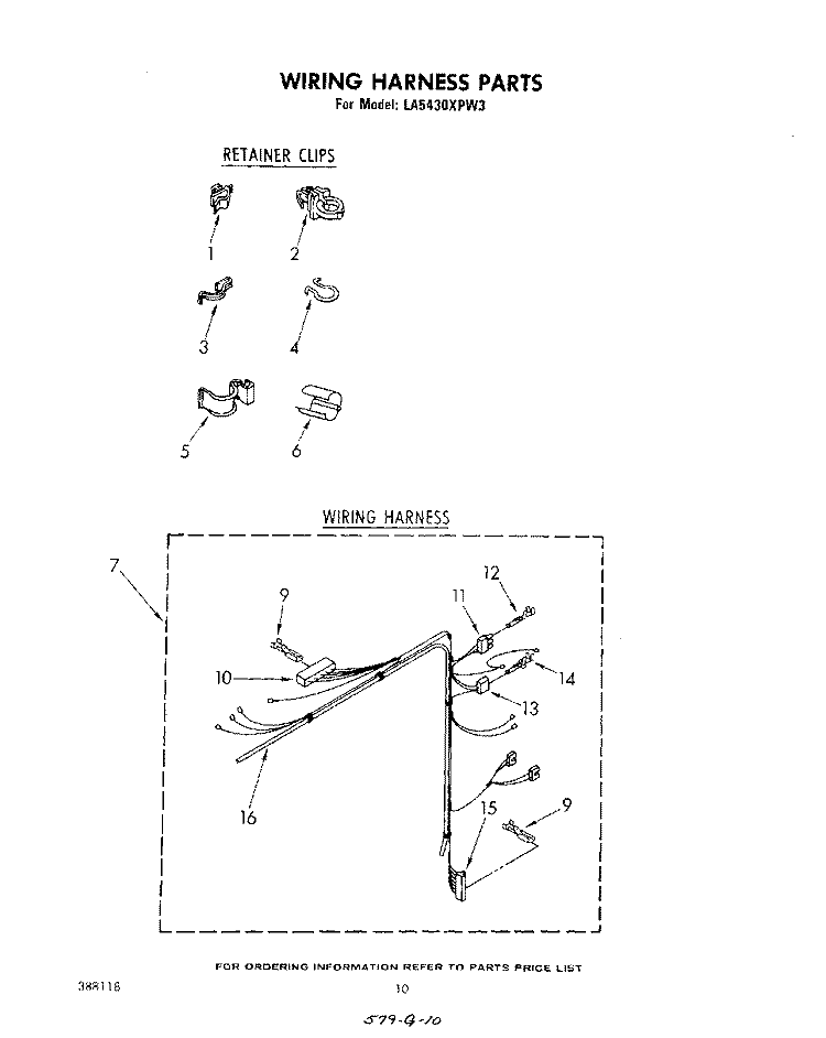 WIRING HARNESS Diagram and Parts List for LA5430XPW3  Whirlpool Washer