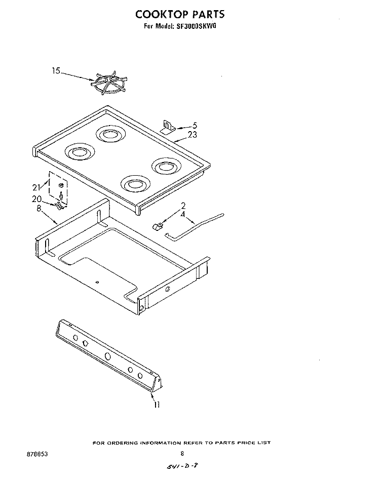 COOK TOP Diagram and Parts List for SF3000SKW0  Whirlpool Range