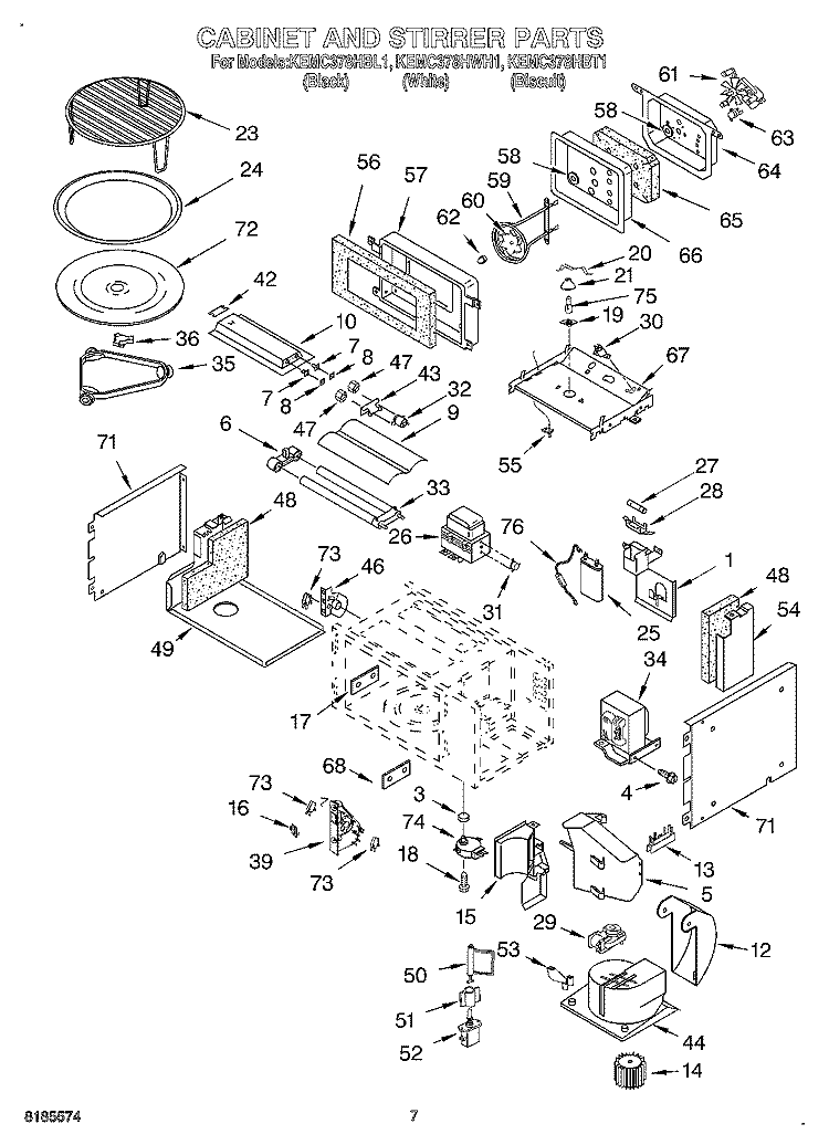 CABINET AND STIRRER Diagram and Parts List for KEMC378HBT1  KitchenAid Microwave Oven Combo