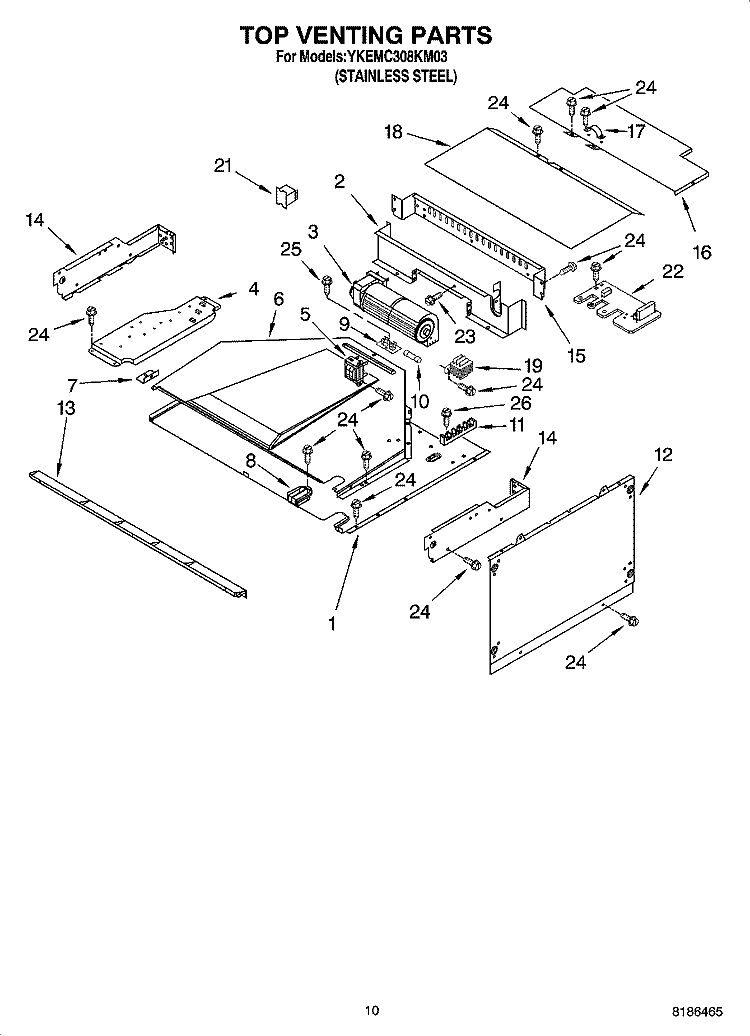 TOP VENTING PARTS Diagram and Parts List for YKEMC308KM03  KitchenAid Microwave Oven Combo