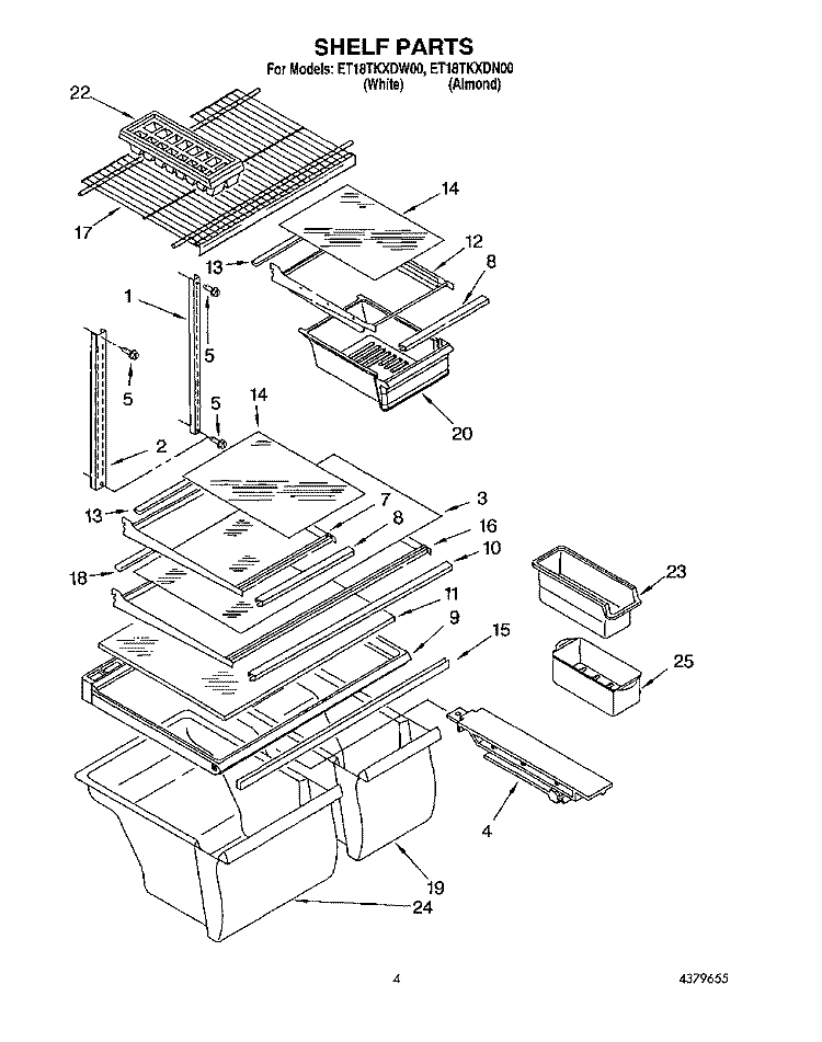 SHELF Diagram and Parts List for ET18TKXDW00  Whirlpool Refrigerator
