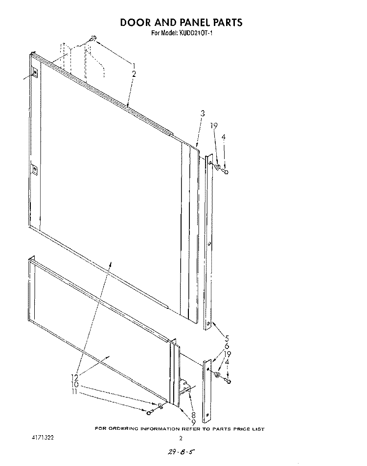 DOOR AND PANEL Diagram and Parts List for KUDD210T1  KitchenAid Dishwasher