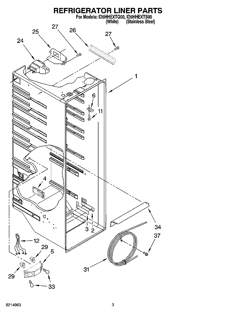 REFRIGERATOR LINER PARTS Diagram and Parts List for ID5HHEXTQ00  Whirlpool Refrigerator
