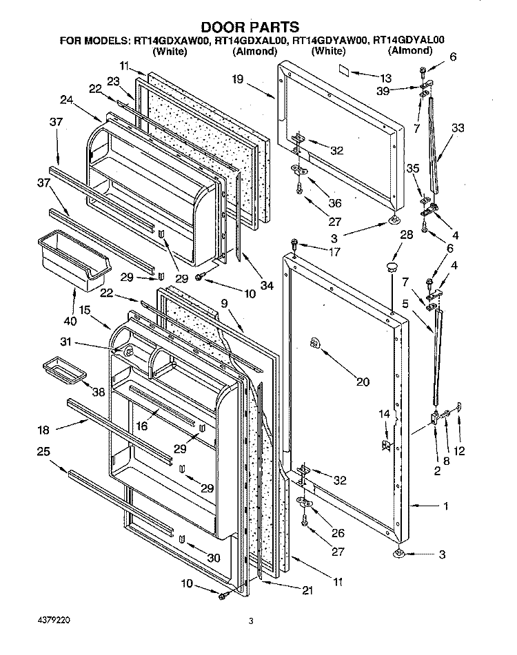 DOOR Diagram and Parts List for RT14GDXAW00  Roper Refrigerator