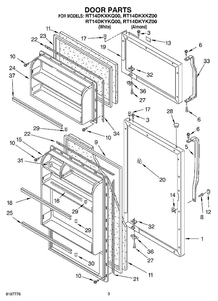 DOOR Diagram and Parts List for RT14DKXKQ00  Roper Refrigerator