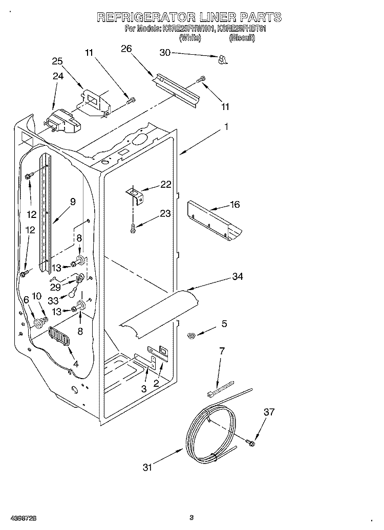 REFRIGERATOR LINER Diagram and Parts List for KSRE25FHBT01  KitchenAid Refrigerator