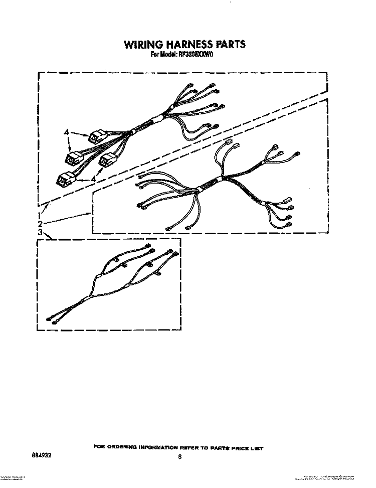 WIRING HARNESS Diagram and Parts List for RF3305XXN0  Whirlpool Range