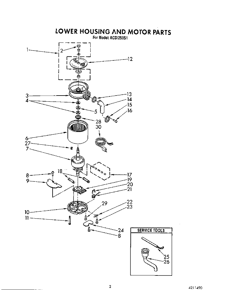 SECTION Diagram and Parts List for KCDI250S1  KitchenAid Food Waste Disposer