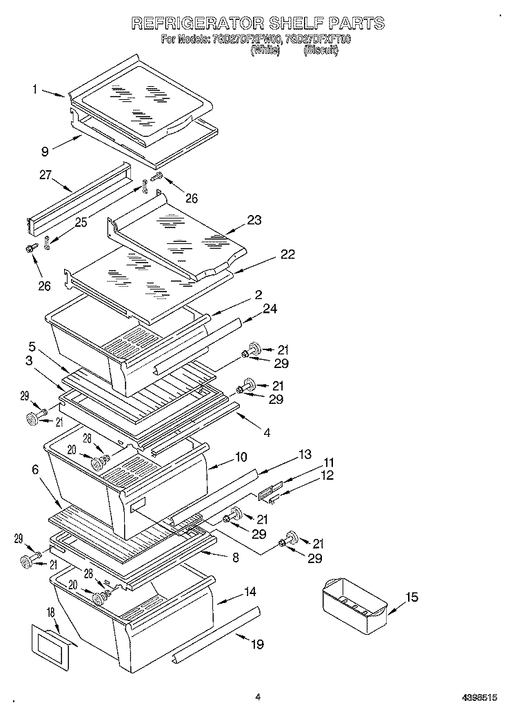 REFRIGERATOR SHELF Diagram and Parts List for 7GD27DFXFT00  Whirlpool Refrigerator