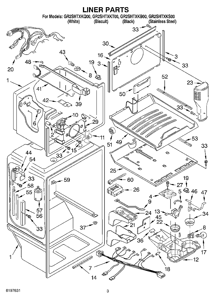 LINER Diagram and Parts List for GR2SHTXKS00  Whirlpool Refrigerator