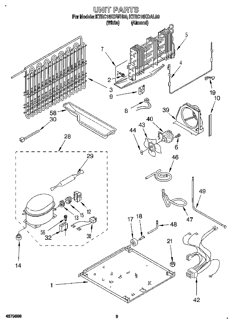 UNIT, LIT/OPTIONAL Diagram and Parts List for KTRC18KDWH00  KitchenAid Refrigerator