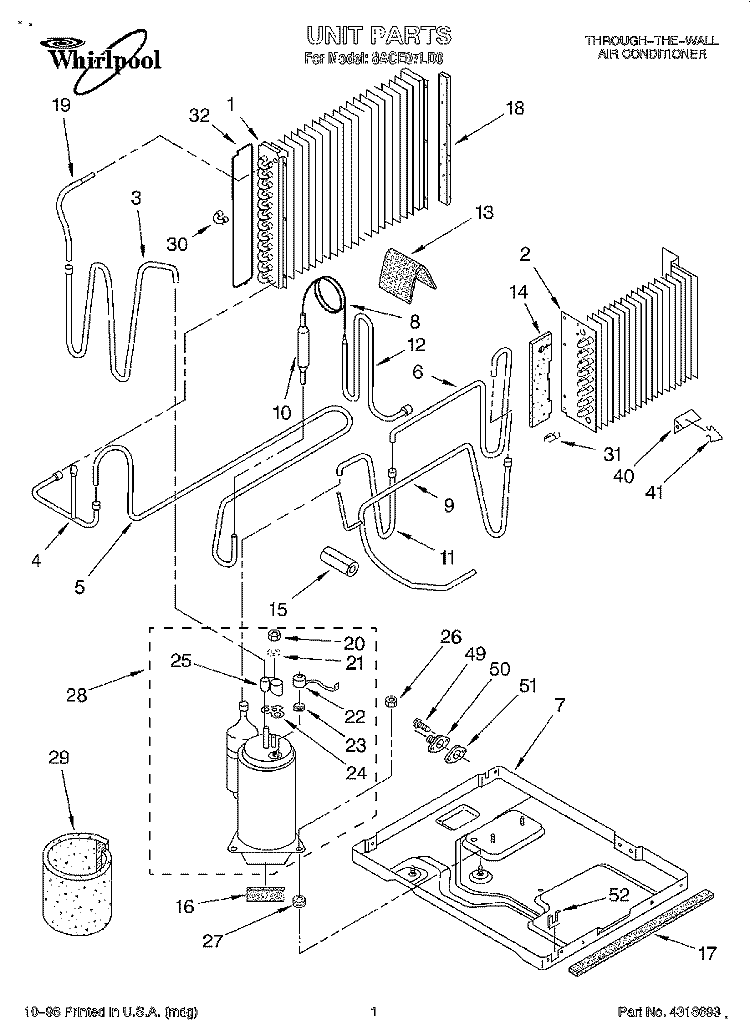 UNIT, LITERATURE Diagram and Parts List for 8ACE07LD0  Whirlpool Air Conditioner