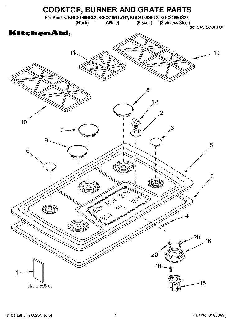 SECTION Diagram and Parts List for KGCS166GBT2  KitchenAid Cooktop