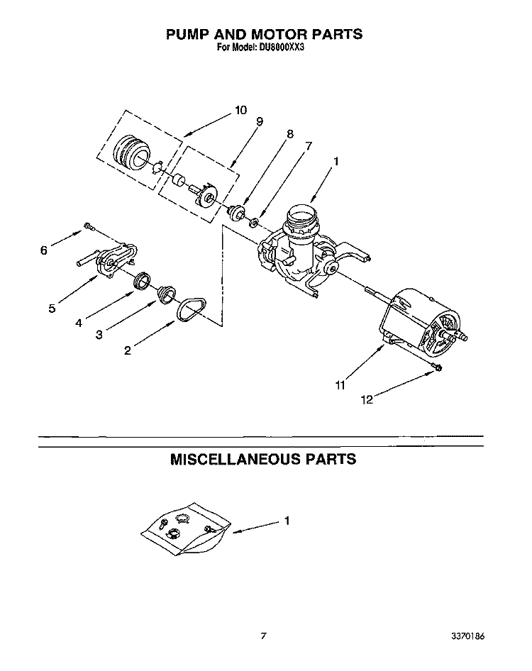 PUMP AND MOTOR, MISCELLANEOUS Diagram and Parts List for DU8000XX3  Whirlpool Dishwasher