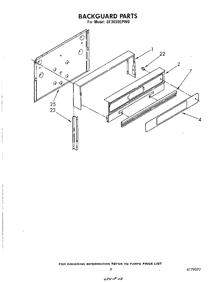 BACKGUARD , LITERATURE Diagram and Parts List for SF3600EPW1  Whirlpool Range