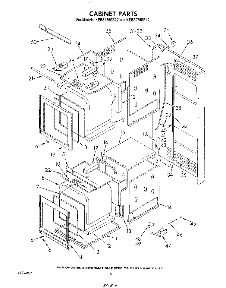 CABINET Diagram and Parts List for KEBS176SBL2  KitchenAid Wall Oven