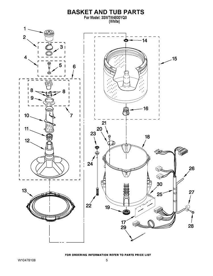 BASKET AND TUB PARTS Diagram and Parts List for 3SWTW4800YQ0  Whirlpool Washer