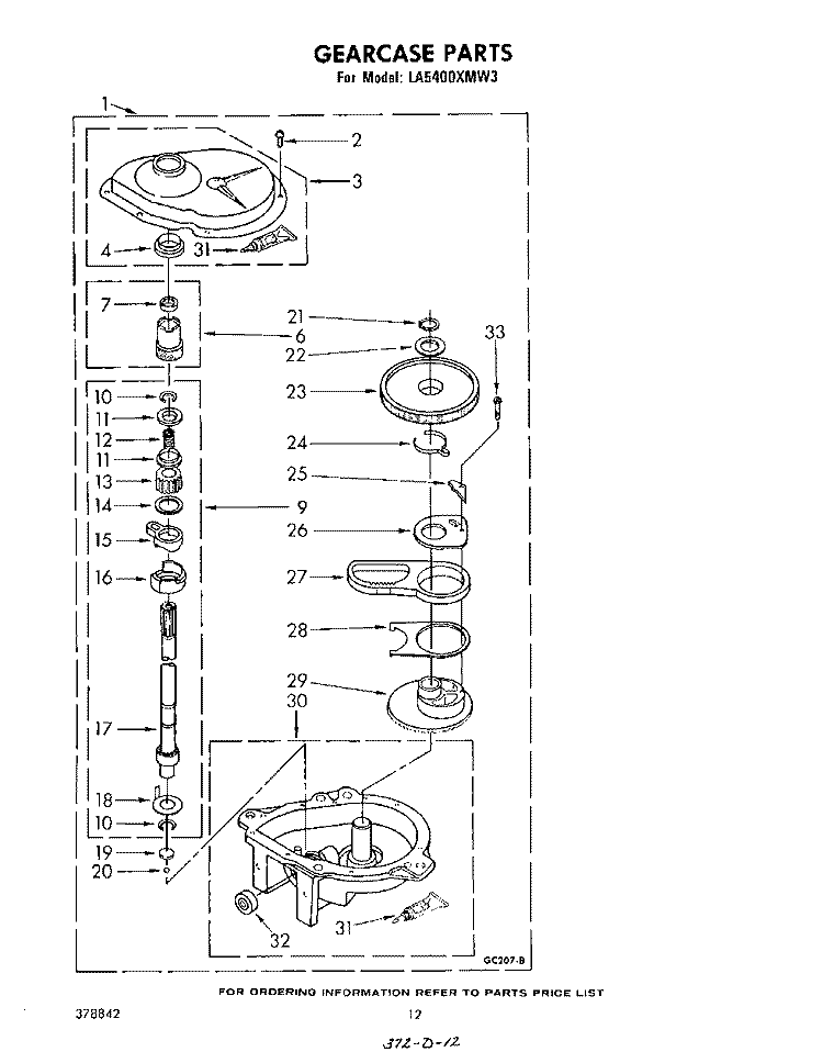 GEARCASE Diagram and Parts List for LA5400XMW3  Whirlpool Washer