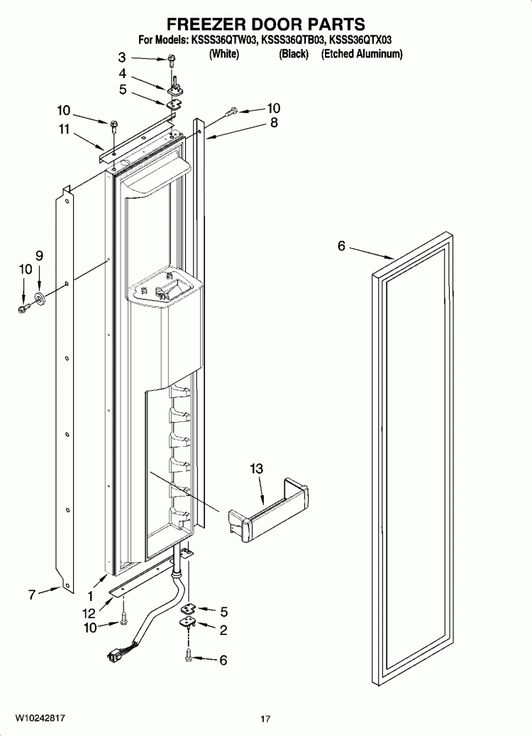 FREEZER DOOR PARTS Diagram and Parts List for KSSS36QTB03  KitchenAid Refrigerator