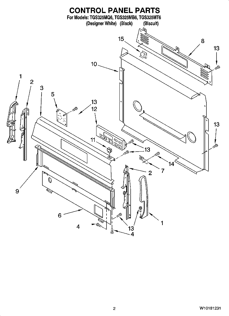 CONTROL PANEL PARTS Diagram and Parts List for TGS325MT6  Estate Range