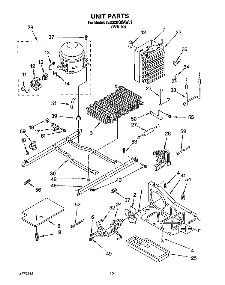 UNIT Diagram and Parts List for 6ED22DQXAW01  Whirlpool Refrigerator