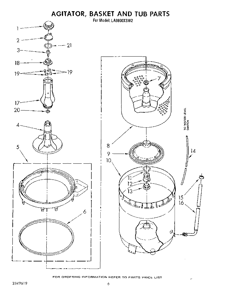 AGITATOR, BASKET AND TUB Diagram and Parts List for LA9800XSW2  Whirlpool Washer