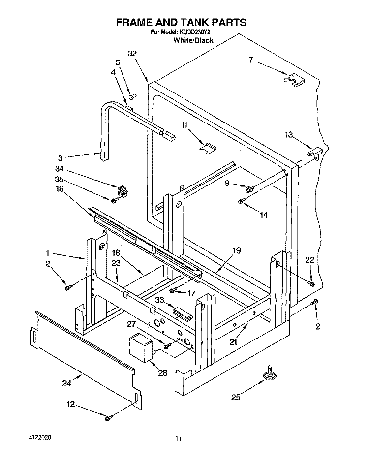 FRAME AND TANK Diagram and Parts List for KUDD230Y2  KitchenAid Dishwasher