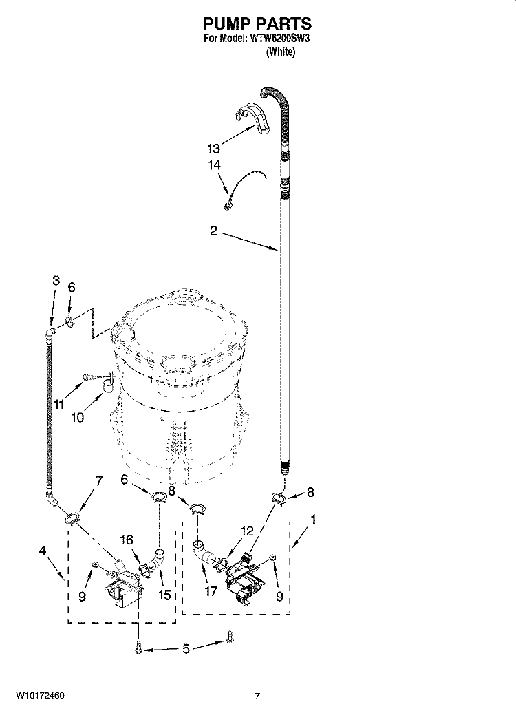 PUMP PARTS, OPTIONAL PARTS (NOT INCLUDED) Diagram and Parts List for WTW6200SW3  Whirlpool Washer