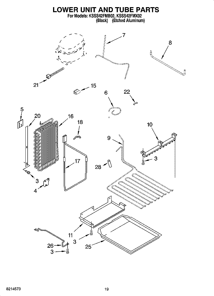 LOWER UNIT AND TUBE PARTS Diagram and Parts List for KSSS42FMB02  KitchenAid Refrigerator