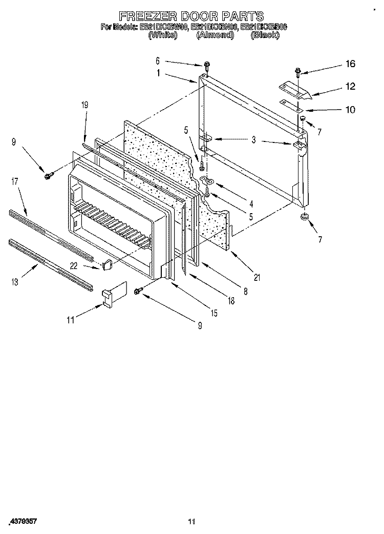 FREEZER DOOR Diagram and Parts List for EB21DKXBB00  Whirlpool Refrigerator