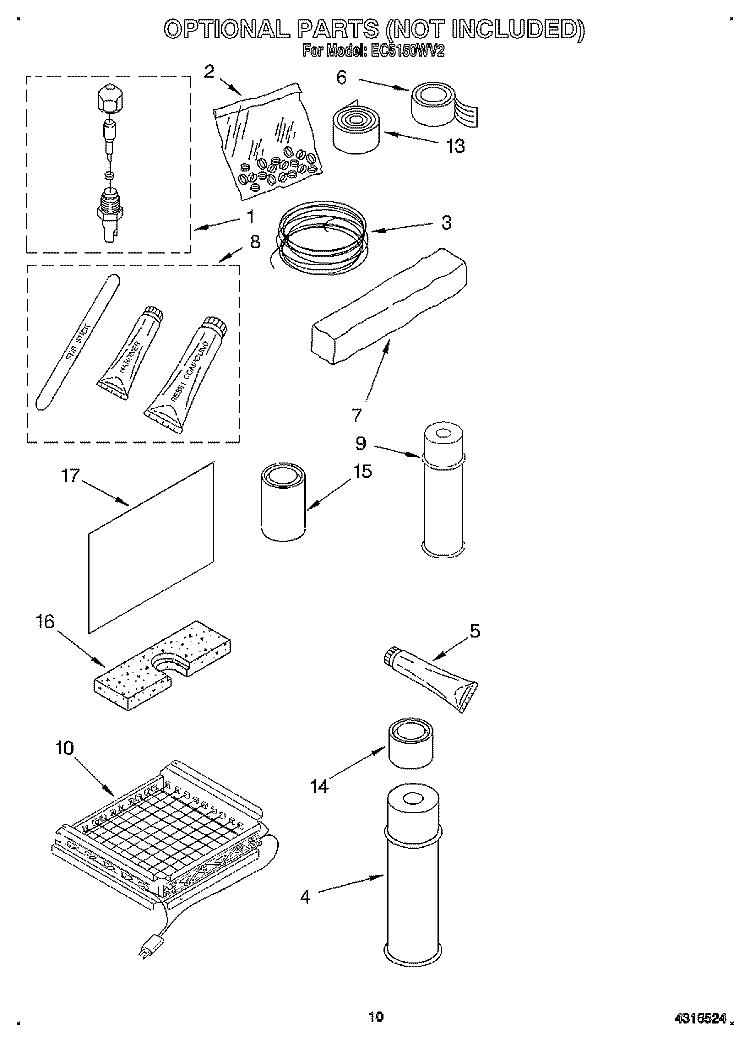 OPTIONAL Diagram and Parts List for EC5150WV2  Whirlpool Ice Maker