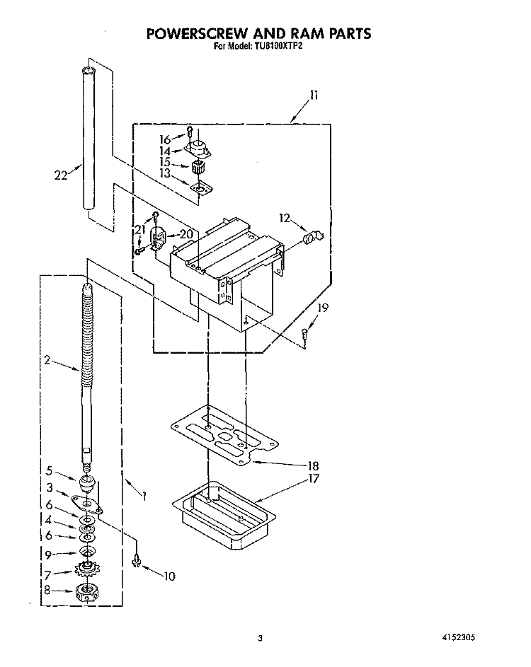POWERSCREW AND RAM Diagram and Parts List for TU8100XTP2  Whirlpool Trash Compactor