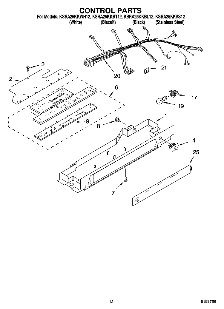 CONTROL PARTS Diagram and Parts List for KSRA25KKBT12  KitchenAid Refrigerator