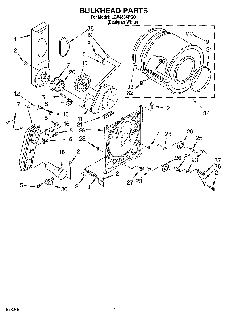 BULKHEAD PARTS, OPTIONAL PARTS (NOT INCLUDED) Diagram and Parts List for LGV4634PQ0  Whirlpool Dryer