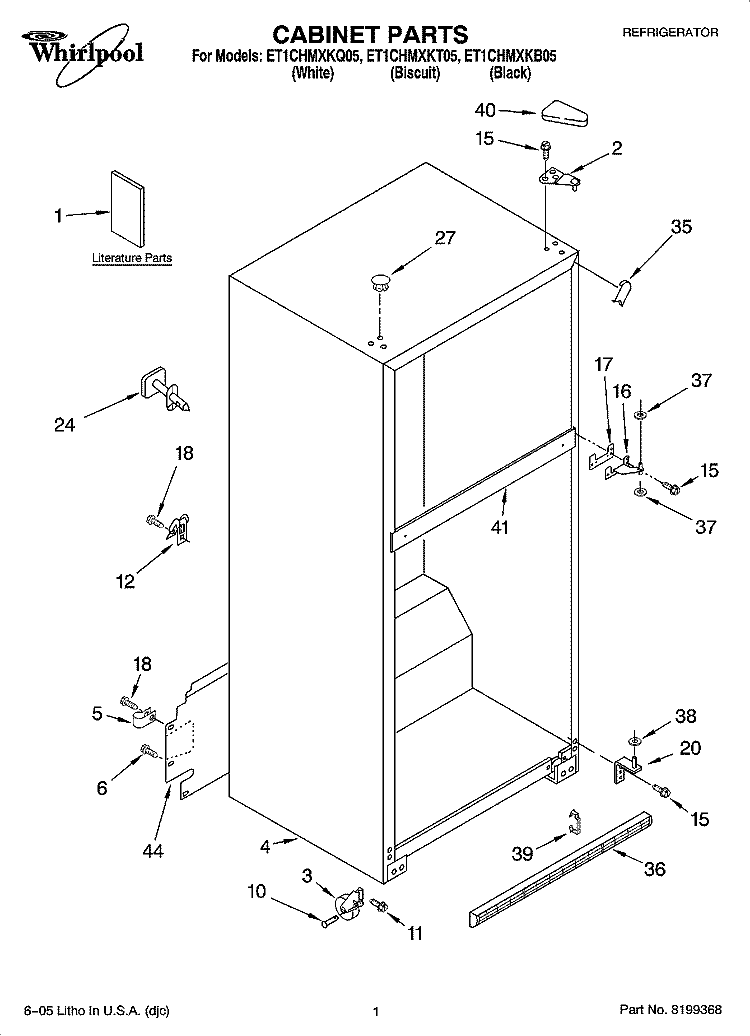 CABINET PARTS Diagram and Parts List for ET1CHMXKT05  Whirlpool Refrigerator