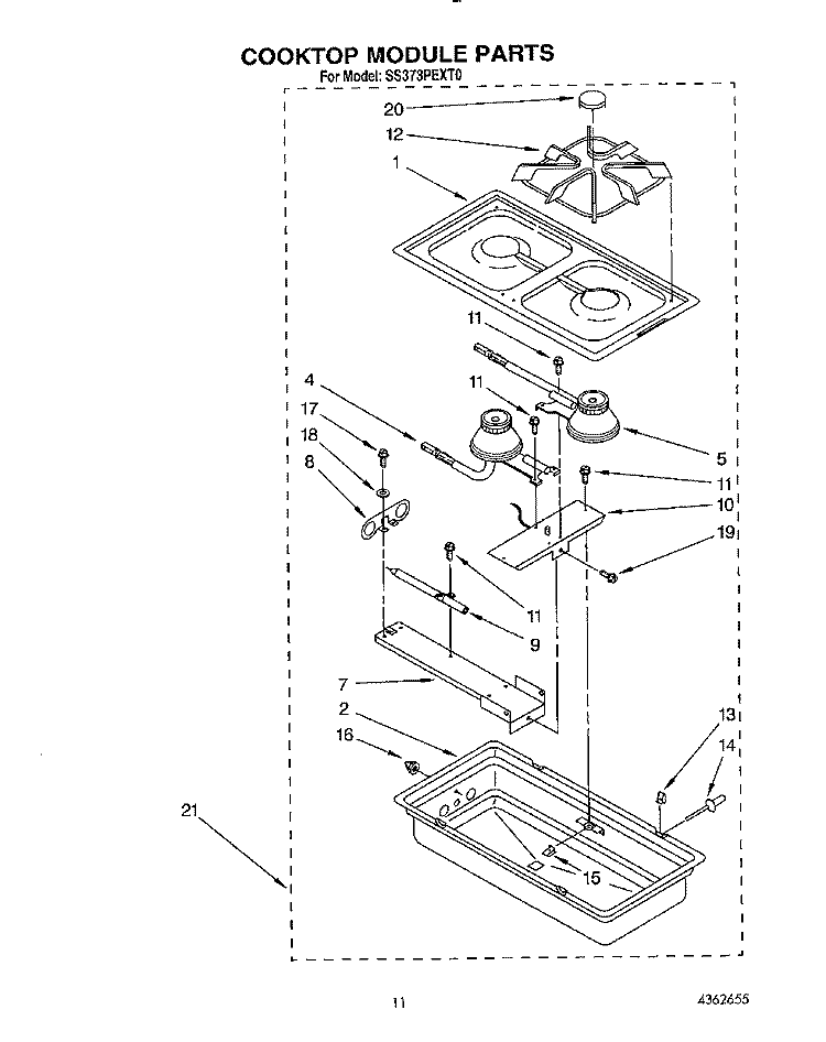 COOKTOP MODULE Diagram and Parts List for SS373PEXT0  Whirlpool Range