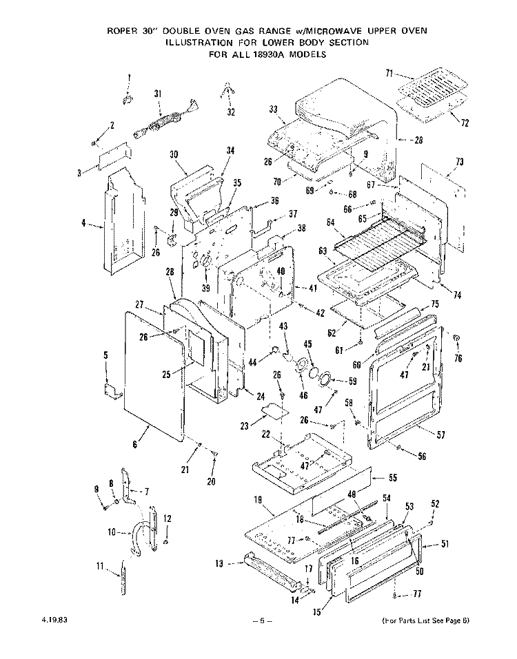 LOWER OVEN DOOR Diagram and Parts List for 1893^0A  Whirlpool Wall Oven
