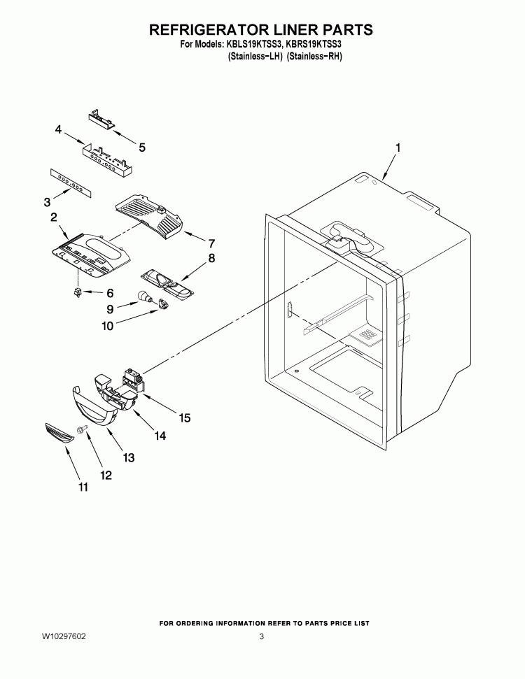 FREEZER LINER PARTS Diagram and Parts List for KBLS19KTSS3  KitchenAid Refrigerator