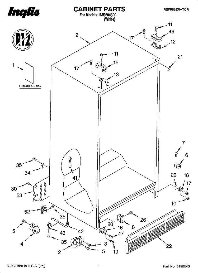 CABINET PARTS Diagram and Parts List for IMS204300  Inglis Refrigerator
