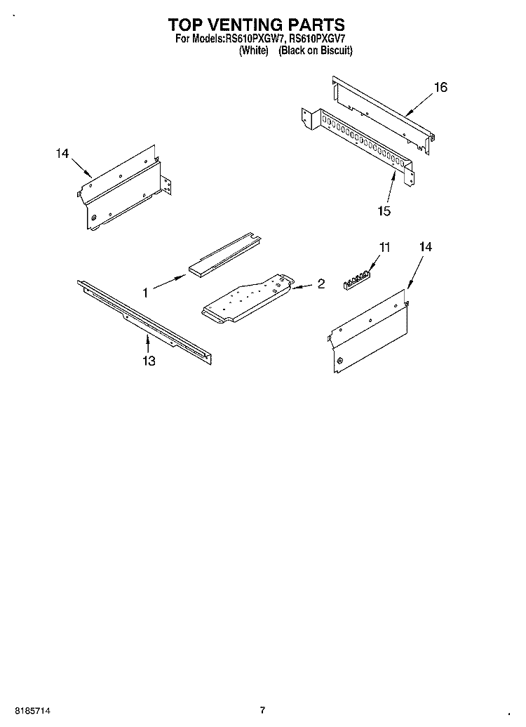 TOP VENTING, OPTIONAL Diagram and Parts List for RS610PXGV7  Whirlpool Range